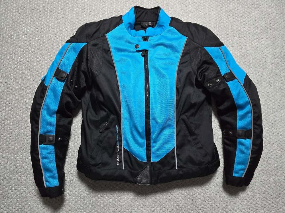 Castle X Streetwear Motorcycle Jacket Size 10 Black Blue Mesh Armored